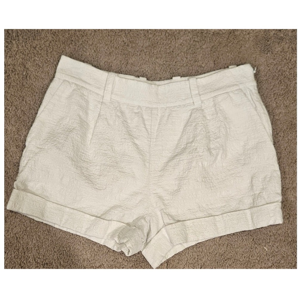 Diane Von‎ Furstenberg Gillian Shorts 2 White Textured Cotton Blend Cuffed